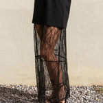 Black Oversized T-Shirt with Sheer Lace Maxi Overlay Dress