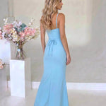 Light Blue Corset Bustier High Slit Mermaid Maxi Dress
