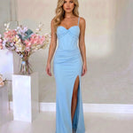 Light Blue Corset Bustier High Slit Mermaid Maxi Dress