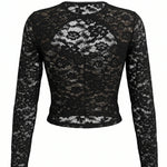 Black Lace Long-Sleeve Cutout Crop Top