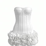 White Strapless Corset Ruffled Hem Mini Dress