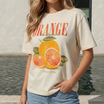 Beige Orange Graphic Print Oversized T-Shirt