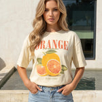 Beige Orange Graphic Print Oversized T-Shirt