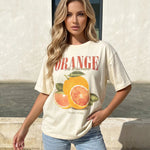 Beige Orange Graphic Print Oversized T-Shirt