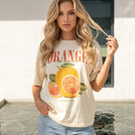 Beige Orange Graphic Print Oversized T-Shirt