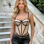 Beige Black Contrast Corset Top