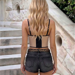 Beige Black Contrast Corset Top