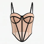 Beige Black Contrast Corset Top
