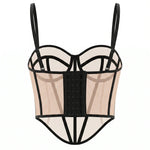 Beige Black Contrast Corset Top