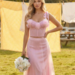 Pink Floral Decor Sweetheart Neck Sleeveless Cami Top