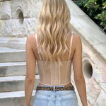 Beige Gold Sequin Lace Corset Top