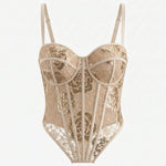 Beige Gold Sequin Lace Corset Top
