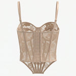 Beige Gold Sequin Lace Corset Top