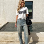 White Black Lace Bra Print Oversized T-Shirt