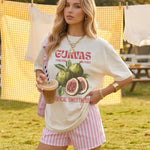 Khaki Fruit Letter Graphic Crew Neck Short Sleeve T-Shirt
