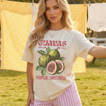 Khaki Fruit Letter Graphic Crew Neck Short Sleeve T-Shirt