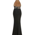 Black Floral Embroidered Halter Neck Mermaid Maxi Dress