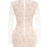 White Lace High Neck Corset Long Sleeve Mini Dress