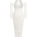 White Halter Neck Ruched Mermaid Maxi Dress