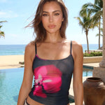Black Pink Lip Print Gradient Trim Adjustable Strap Cropped Cami Top