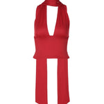 Red Halter Neck Choker Scarf Detail Crop Top