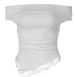 White Off-Shoulder Lace Trimmed Asymmetric Hem Top