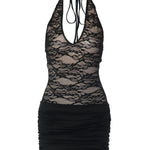 Black Lace Halter Neck Mini Dress