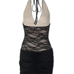 Black Lace Halter Neck Mini Dress
