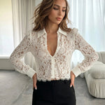White Floral Lace Button Down Blouse
