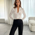 White Floral Lace Button Down Blouse