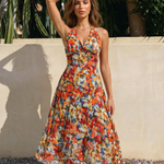 Vibrant Floral Print Halter Midi Dress