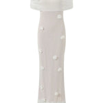 White Floral Applique Off Shoulder Foldover Bodycon Midi Dress