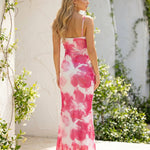 Pink White Tie Dye Wrap Cami Crop Top Mermaid Maxi Skirt Two Piece Set