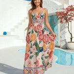 Floral Parrot Print Spaghetti Strap Empire Waist Maxi Dress
