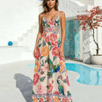 Floral Parrot Print Spaghetti Strap Empire Waist Maxi Dress