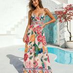 Floral Parrot Print Spaghetti Strap Empire Waist Maxi Dress