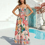 Floral Parrot Print Spaghetti Strap Empire Waist Maxi Dress