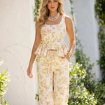White Yellow Ditsy Floral Square Neck Corset Crop Top