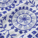 White Blue Geometric Print Square Neck Puff Sleeve Midi Dress