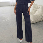 Navy Pinstripe High Waist Pleated Wide Leg Pants