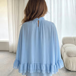 Light Blue High Neck Tiered Ruffle Mini Dress