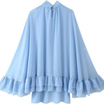Light Blue High Neck Tiered Ruffle Mini Dress
