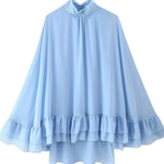 Light Blue High Neck Tiered Ruffle Mini Dress