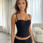 Black Lace Trim Bustier Spaghetti Strap Corset Cami Top
