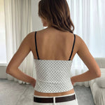 White Polka Dot Black Lace Patch Cami Top