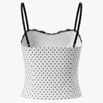 White Polka Dot Black Lace Patch Cami Top