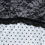 White Polka Dot Black Lace Patch Cami Top