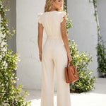 White Cream Floral Strap Square Neck Wide Leg Jumpsuit