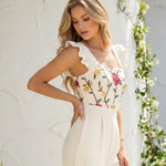 White Cream Floral Strap Square Neck Wide Leg Jumpsuit