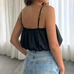 Black Deep V Gathered Bubble Hem Cami Top
